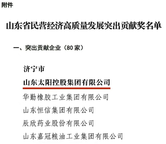 太陽控股榮膺“山東省民營經(jīng)濟高質(zhì)量發(fā)展突出貢獻企業(yè)”