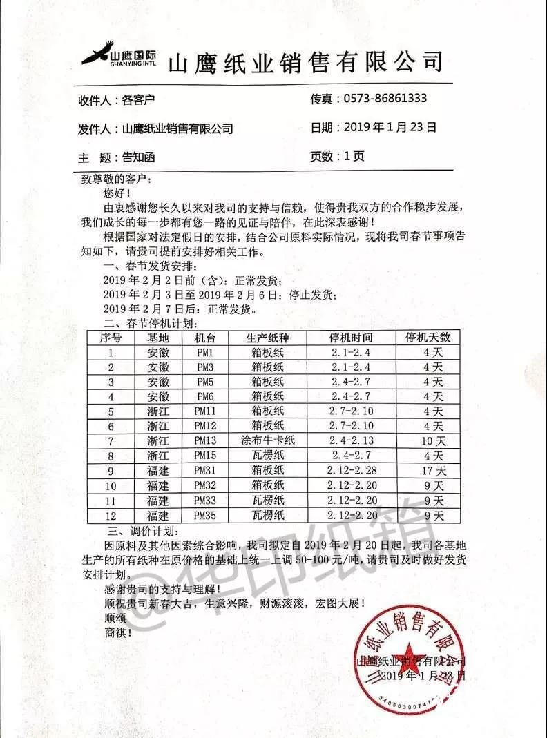 紙業(yè)行情：國(guó)廢市場(chǎng)陸續(xù)恢復(fù)，龍頭紙企山鷹國(guó)際原紙?zhí)醿r(jià)100元/噸